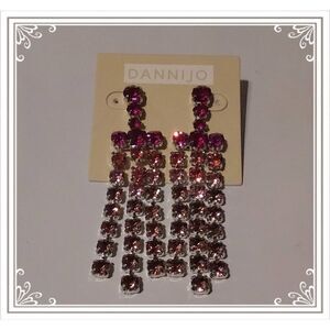 DANNIJO Pink Crystal Drop Fringe Earrings